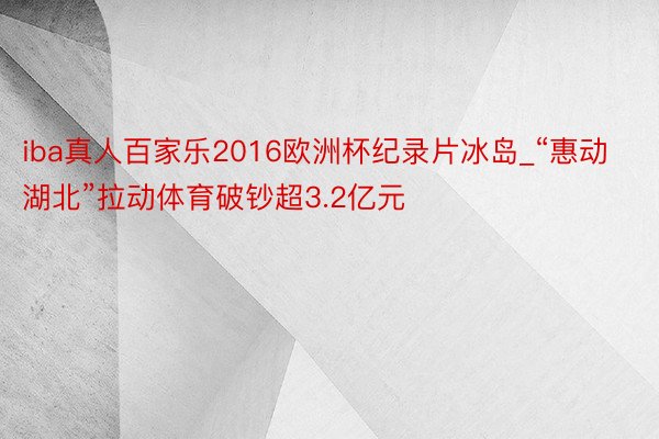 iba真人百家乐2016欧洲杯纪录片冰岛_“惠动湖北”拉动体育破钞超3.2亿元