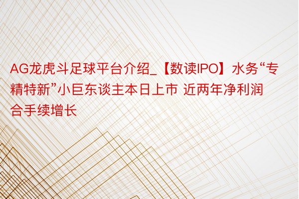 AG龙虎斗足球平台介绍_【数读IPO】水务“专精特新”小巨东谈主本日上市 近两年净利润合手续增长