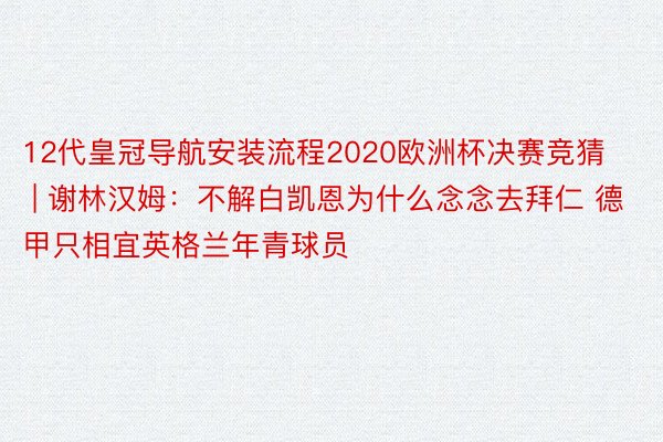 12代皇冠导航安装流程2020欧洲杯决赛竞猜 | 谢林汉姆：不解白凯恩为什么念念去拜仁 德甲只相宜英格兰年青球员