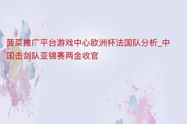 菠菜推广平台游戏中心欧洲杯法国队分析_中国击剑队亚锦赛两金收官