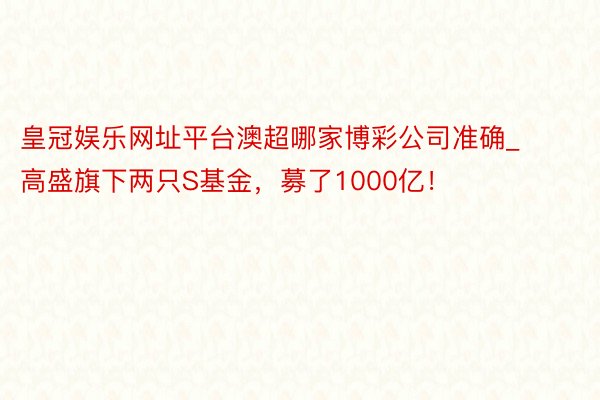 皇冠娱乐网址平台澳超哪家博彩公司准确_高盛旗下两只S基金，募了1000亿！